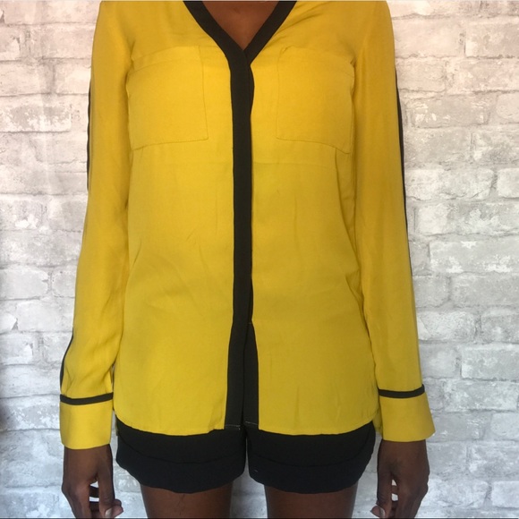 H&M | Yellow & black high low long sleeve top - Picture 5 of 8
